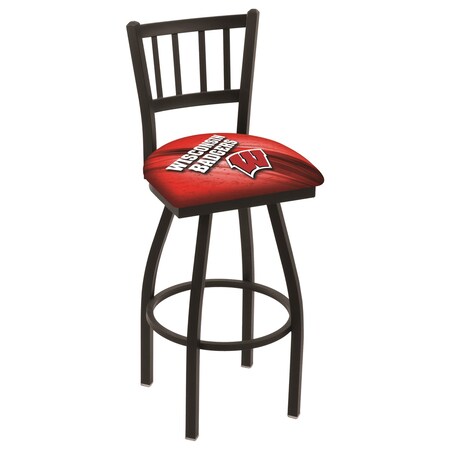 Holland Bar Stool Co 36" Blk Wrinkle Wisconsin "W" Swivel Bar Stool, Jailhouse Back L01836Wisc-W-D2